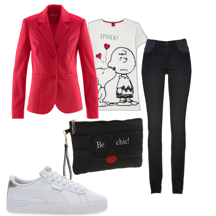Outfit donna - Total look #1618869. Stile Casual per Tutti i giorni. Abbinamento con jeans skinny, blazer, t-shirt, sneakers, piumini.