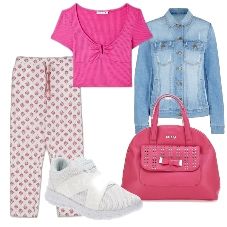 Outfit donna - Total look #1619588. Stile Casual per Tutti i giorni. Abbinamento con blazer, t-shirt, pantaloni, sneakers, borse a mano.