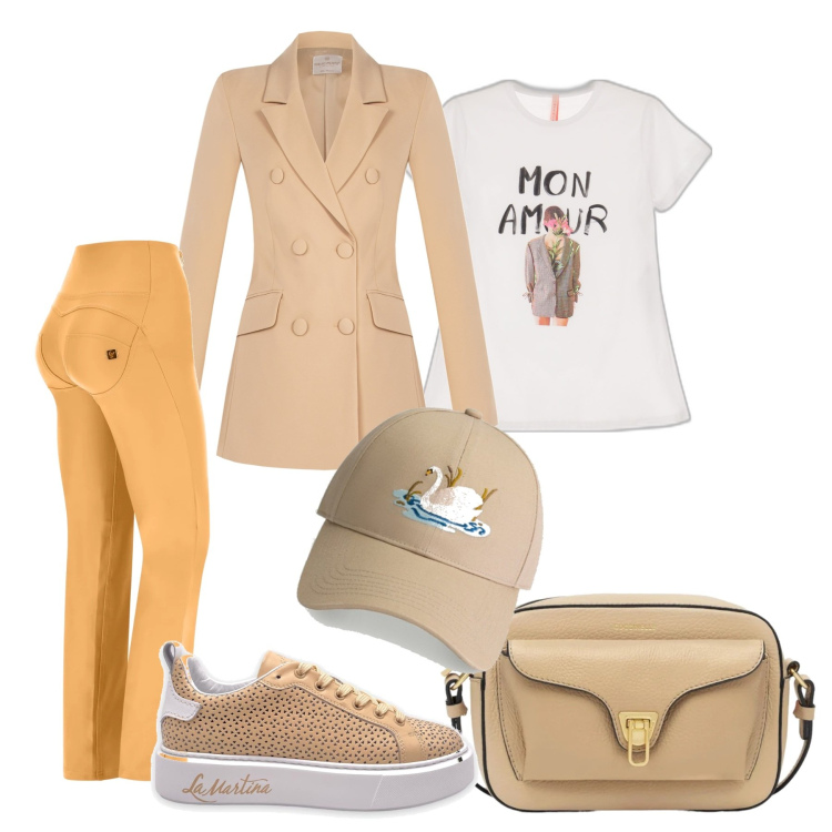 Outfit donna - In giro per mercatini. Stile Casual per Tutti i giorni. Abbinamento con giacche, t-shirt, cappelli con visiera, borse a tracolla, sneakers, pantaloni.