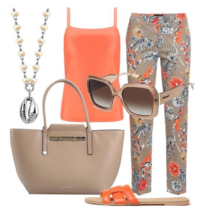 Outfit donna - Total look #1619761. Stile Casual per Tutti i giorni. Abbinamento con pantaloni, borse a mano, ciondoli, ciabatte, canottiere, occhiali da sole.