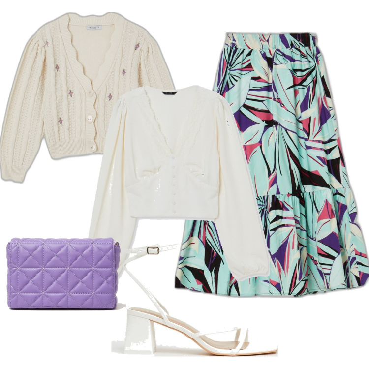 Outfit donna - Cerimonia firmata Calliope. Stile Glamour per Cerimonia. Abbinamento con gonne lunghe, camicie, cardigans, sandali in pelle, borse a spalla.