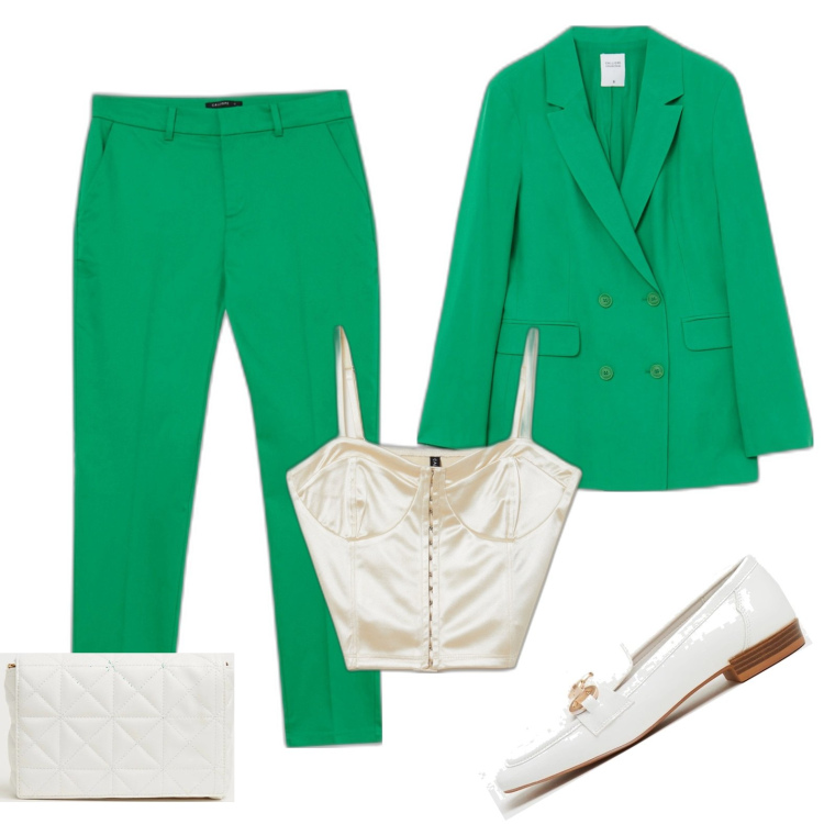 Outfit donna - Speranza (veg ok). Stile Mannish per Cerimonia. Abbinamento con pantaloni capri, giacche, mocassini, top, borse a spalla.
