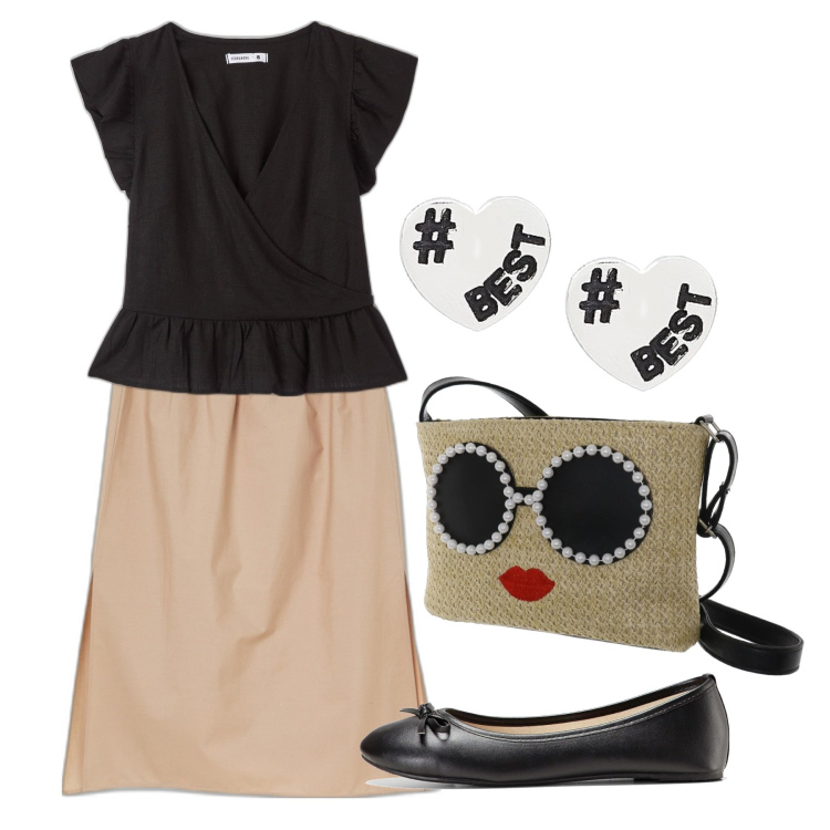 Outfit donna - The Best!. Stile Bon Ton per Ufficio. Abbinamento con ballerine, bluse, orecchini, gonne longuette, borse a tracolla.