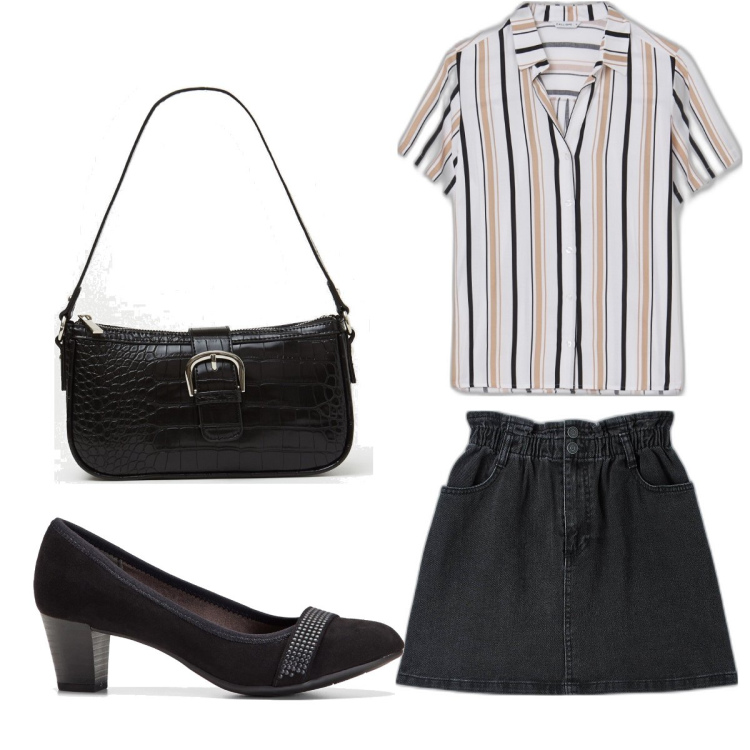 Outfit donna - Total look #1620954. Stile Trendy per Tutti i giorni. Abbinamento con décolleté, minigonne, borse a spalla, camicie a manica corta.