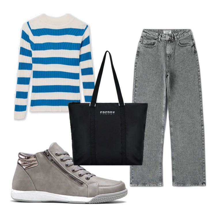Outfit donna - Total look #1621497. Stile Basic per Tutti i giorni. Abbinamento con sneakers alte, jeans, maglieria, borse tote.