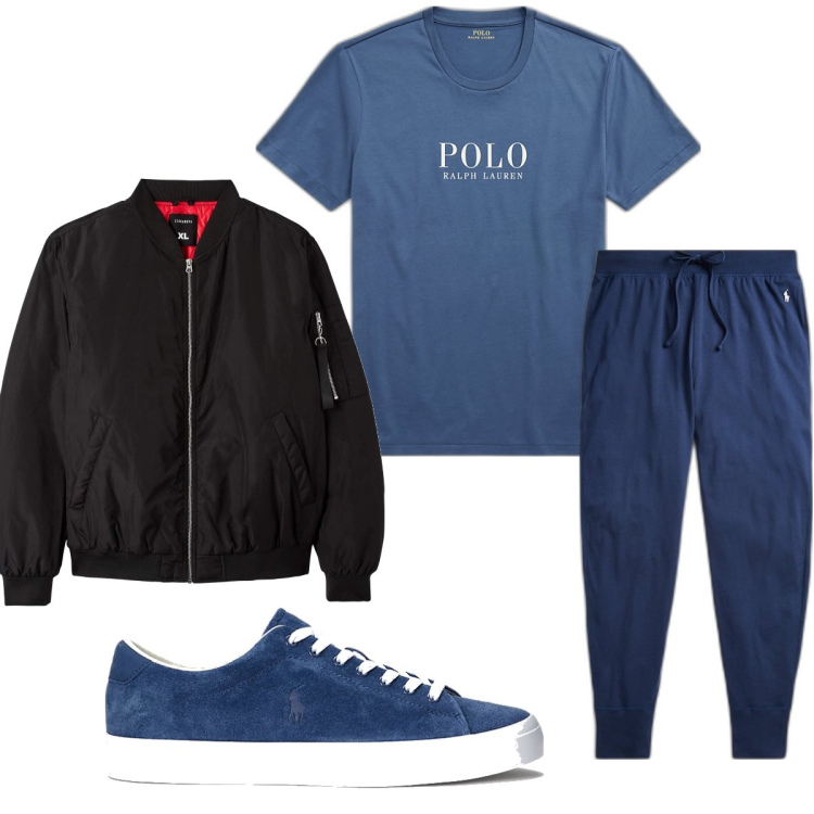 Outfit uomo - Total look #1621513. Stile Trendy per Tutti i giorni. Abbinamento con bomber, t-shirt, pantaloni, sneakers.