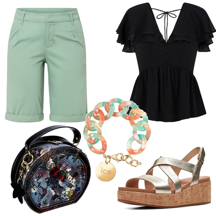 Outfit femme - En mode shopping. Style Casual pour Tous les jours. Assortir avec bermuda, sandales, sacs à main, bracelets, tuniques.