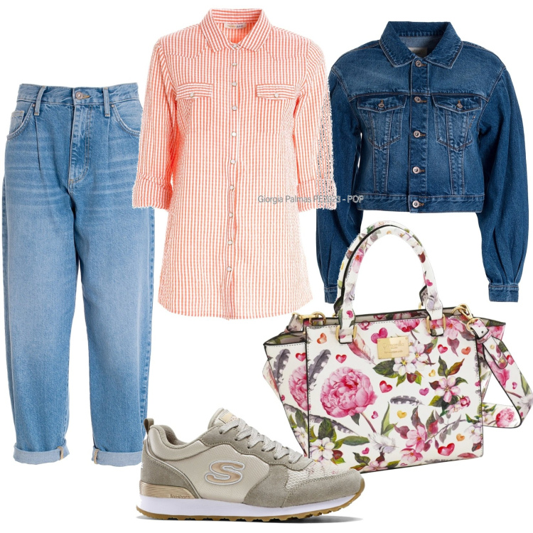 Outfit donna - Total look #1621881. Stile Casual per Tutti i giorni. Abbinamento con sneakers, jeans, giacche, camicie, borse a mano.