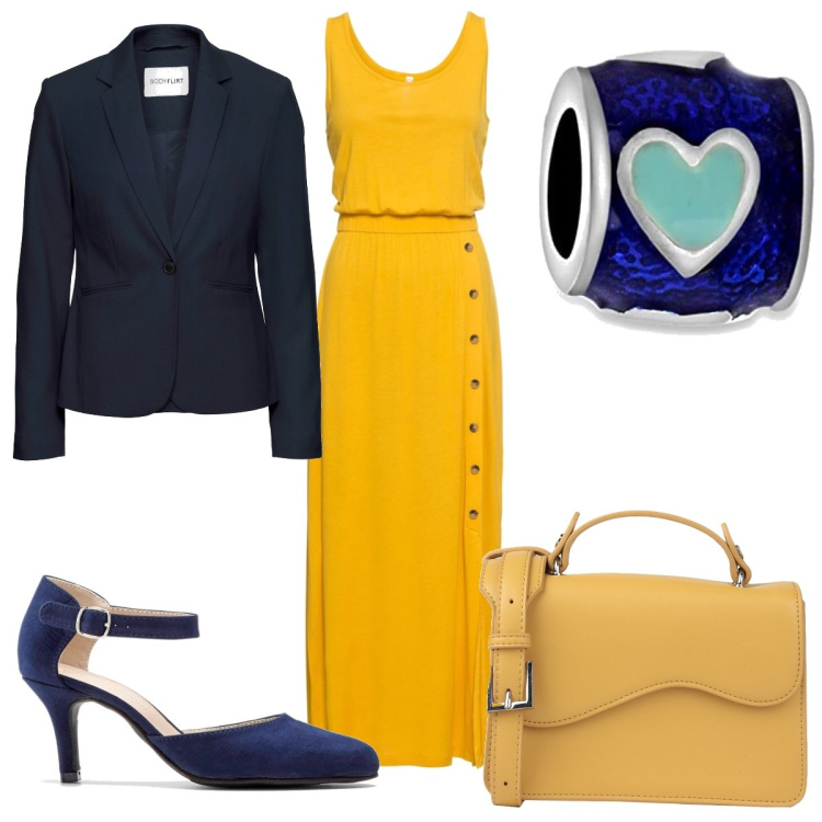Outfit donna - Total look #1622326. Stile Trendy per Cerimonia. Abbinamento con blazer, décolleté, vestiti lunghi, borse a mano, braccialetti.