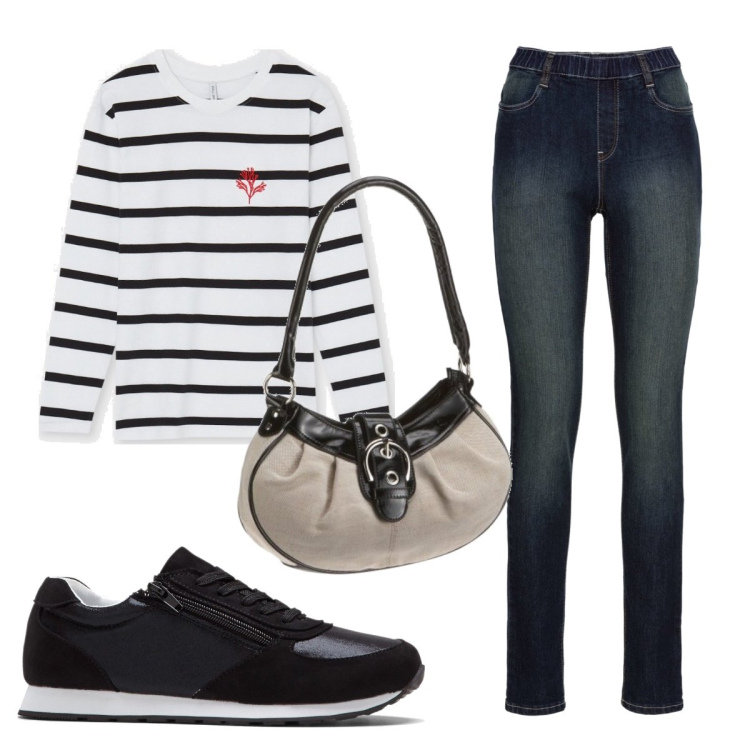 Outfit donna - Total look #1622377. Stile Basic per Tutti i giorni. Abbinamento con sneakers, jeggings, t-shirt, borse sportive.