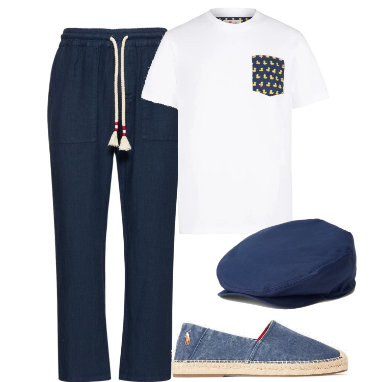 Outfit uomo - I pantaloni in lino. Stile Trendy per Tutti i giorni. Abbinamento con t-shirt, cappelli, espadrillas, pantaloni.