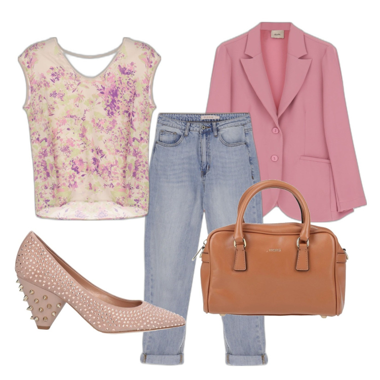 Outfit donna - Total look #1623333. Stile Casual chic per Tutti i giorni. Abbinamento con décolleté, borse a mano, jeans dritti, canottiere, giacche.