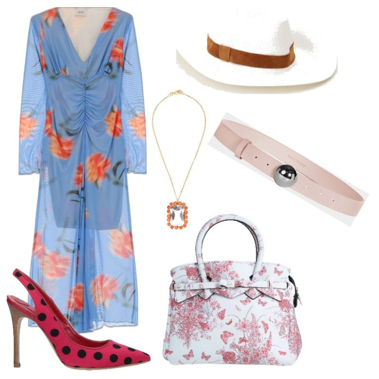 Outfit donna - Flower. Stile Romantica per Cerimonia. Abbinamento con décolleté, borse a mano, cinture, cappelli, vestiti midi/longuette, ciondoli.