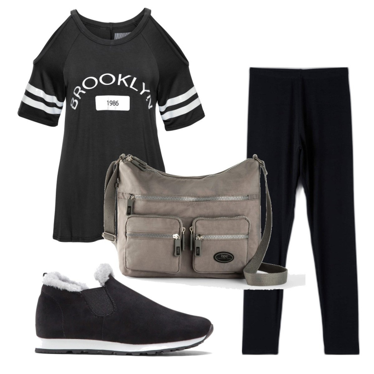 Outfit donna - Total look #1623596. Stile Basic per Sport. Abbinamento con maglieria, borse a tracolla, sneakers, leggings.