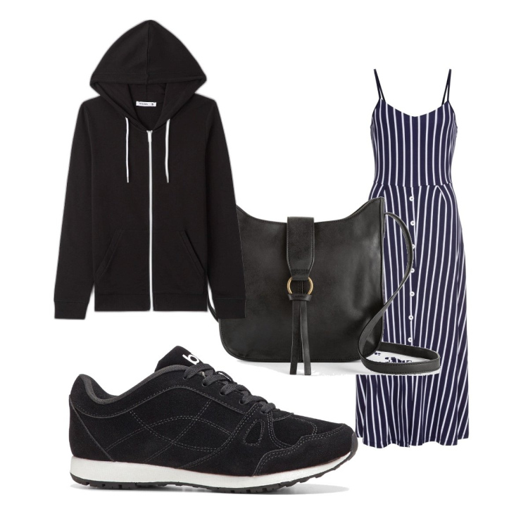 Outfit donna - Total look #1623597. Stile Basic per Tutti i giorni. Abbinamento con borse a tracolla, vestiti midi/longuette, sneakers alte, felpe con cappuccio.