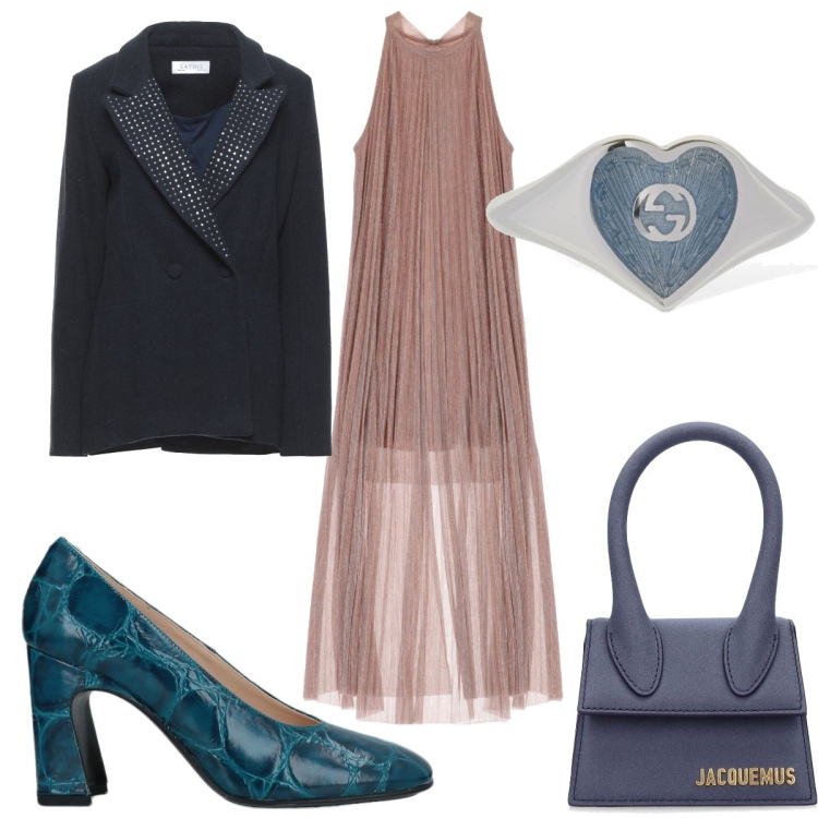 Outfit donna - Total look #1623740. Stile Chic per Cerimonia. Abbinamento con décolleté, blazer, vestiti lunghi, anelli, borse a mano.