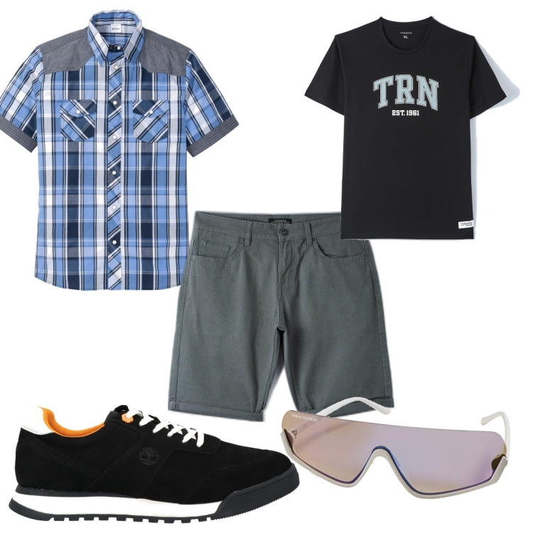 Outfit uomo - Total look #1623831. Stile Casual per Tutti i giorni. Abbinamento con camicie a manica corta, sneakers, pantaloni, t-shirt, occhiali da sole.
