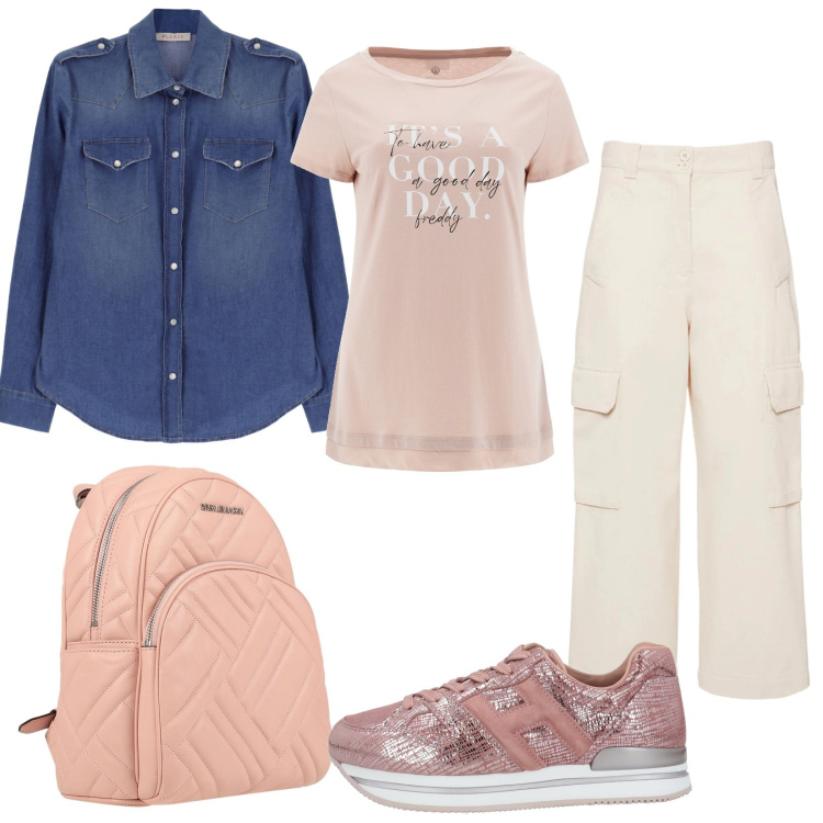 Outfit donna - Total look #1624044. Stile Casual per Tutti i giorni. Abbinamento con sneakers, zaini, camicie, t-shirt, pantaloni cargo.