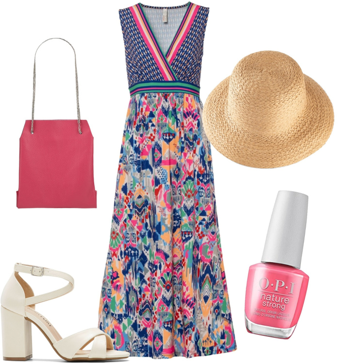 Outfit donna - Il vestito fantasia. Stile Vintage retrò per Tutti i giorni. Abbinamento con felpe, vestiti lunghi, sandali col tacco, borse a mano, smalti.