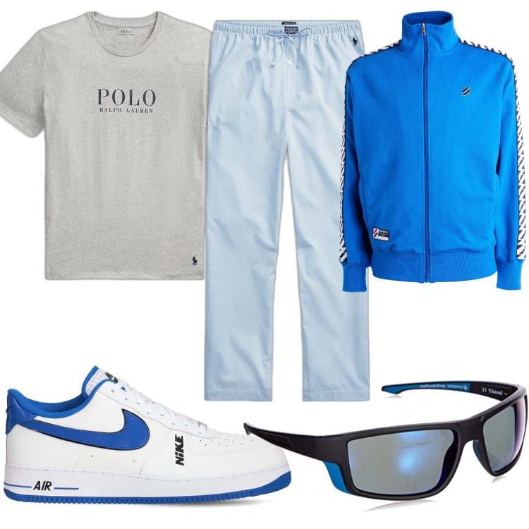 Outfit uomo - Total look #1624189. Stile Casual per Tutti i giorni. Abbinamento con felpe, pantaloni, t-shirt, sneakers, occhiali da sole.