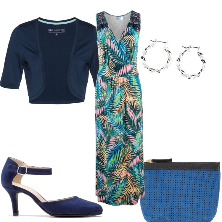 Outfit donna - Total look #1624321. Stile Trendy per Cerimonia. Abbinamento con pochette, blazer, orecchini, vestiti lunghi, décolleté.