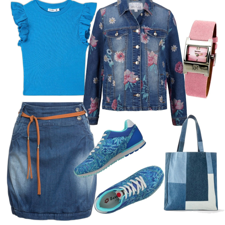Outfit donna - Total look #1624555. Stile Sporty chic per Tutti i giorni. Abbinamento con minigonne, shopping bag, giacche, sneakers, t-shirt, orologi.