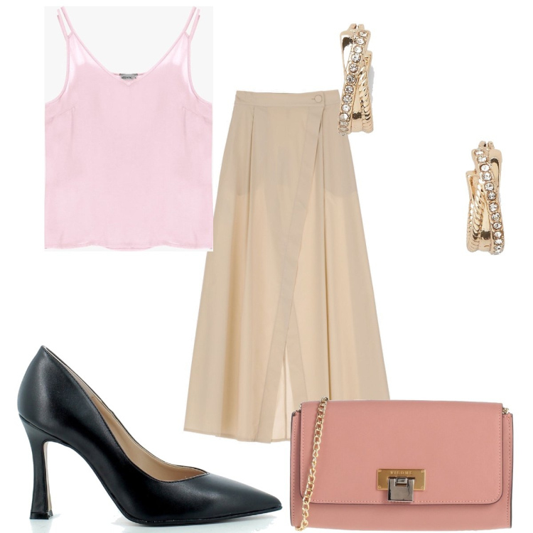 Outfit donna - Total look #1625264. Stile Chic per Cerimonia. Abbinamento con borse a tracolla, gonne lunghe, canottiere, décolleté, orecchini.