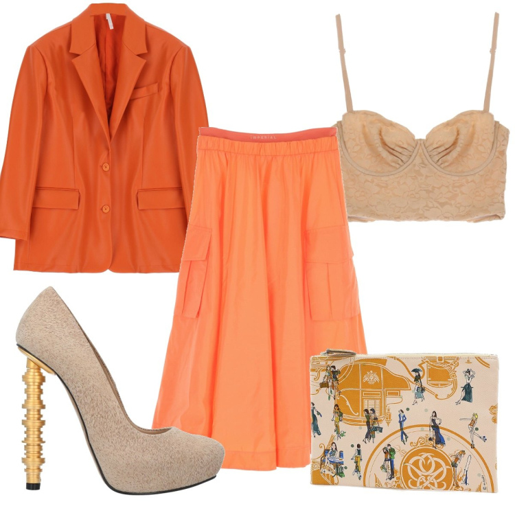 Outfit donna - Total look #1625268. Stile Trendy per Cerimonia. Abbinamento con décolleté, borse a mano, giacche, gonne lunghe, top.