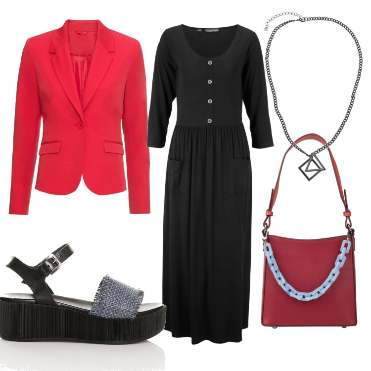 Outfit donna - Total look #1625276. Stile Trendy per Tutti i giorni. Abbinamento con borse a mano, vestiti, blazer, sandali, collane.