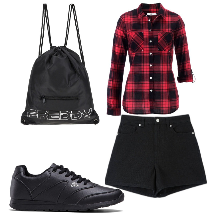 Outfit donna - Total look #1625573. Stile Basic per Tutti i giorni. Abbinamento con camicie, sneakers, shorts, zaini.