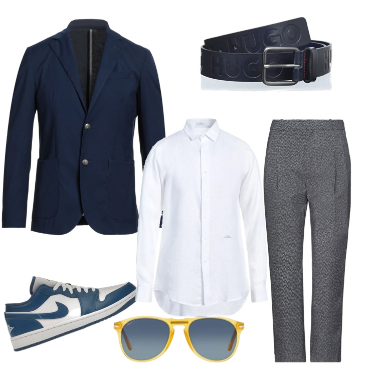 Outfit uomo - Business Casual. Stile Trendy per Tutti i giorni. Abbinamento con sneakers, pantaloni, giacche, camicie, occhiali da sole, cinture.