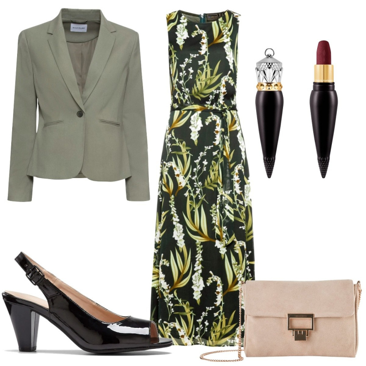 Outfit donna - Total look #1625695. Stile Trendy per Cerimonia. Abbinamento con blazer, vestiti lunghi, décolleté, pochette, rossetti.