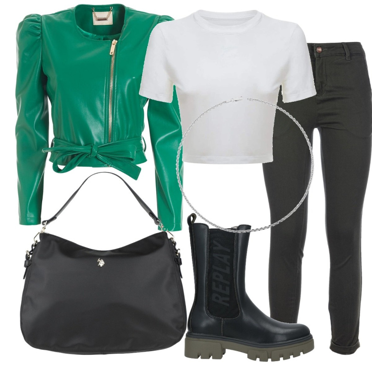 Outfit donna - Total look #1626249. Stile Sporty chic per Tutti i giorni. Abbinamento con stivaletti, borse a mano, pantaloni, cappotti, t-shirt, collane.