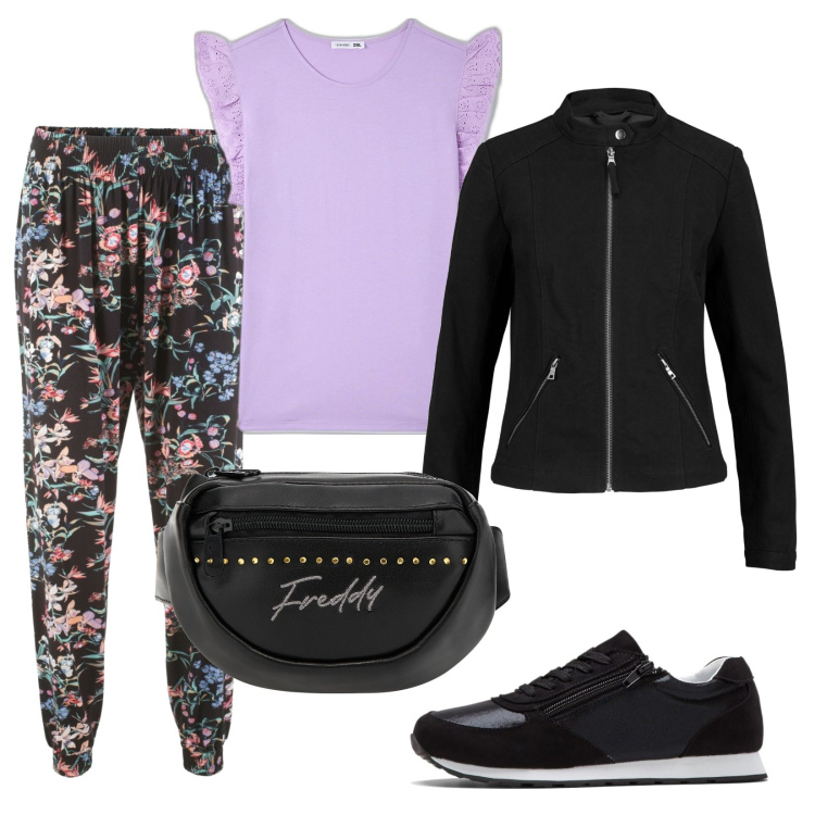 Outfit donna - Total look #1627219. Stile Casual per Tutti i giorni. Abbinamento con pantaloni, sneakers, cappotti, t-shirt, marsupi.