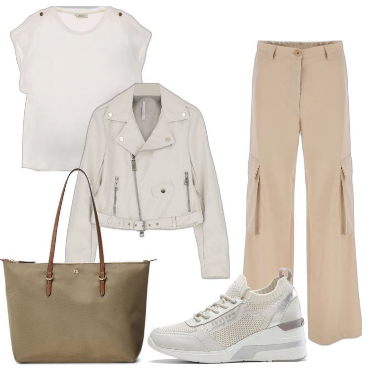 Outfit donna - Total look #1627225. Stile Casual per Tutti i giorni. Abbinamento con sneakers, giacche, pantaloni a palazzo, borse tote, t-shirt.