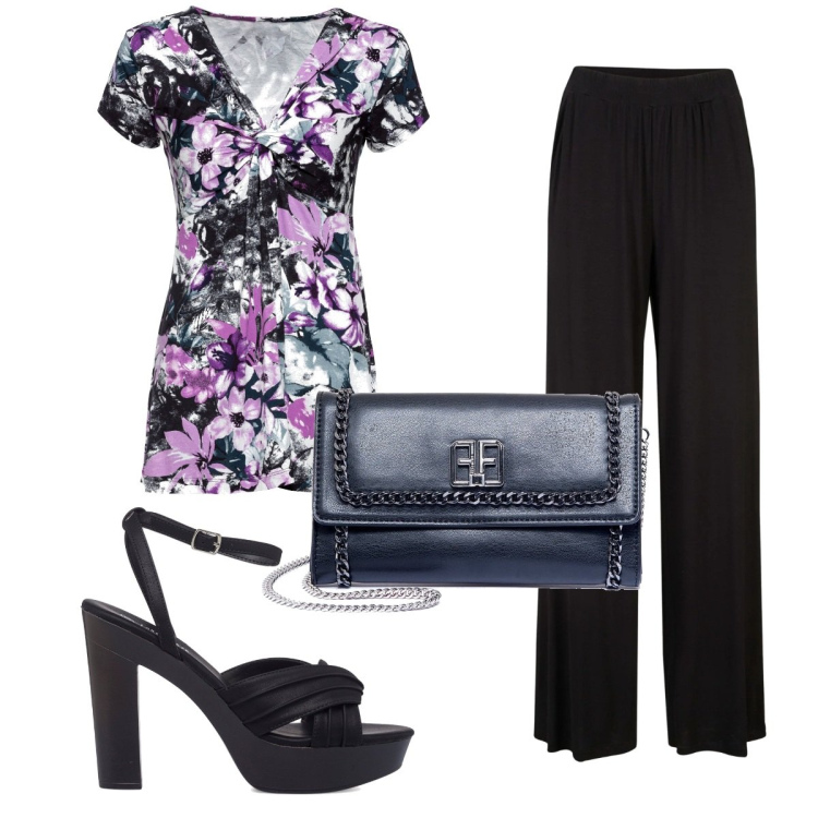 Outfit donna - Total look #1627344. Stile Trendy per Serata fuori. Abbinamento con maglieria, pantaloni, pochette, sandali col tacco.