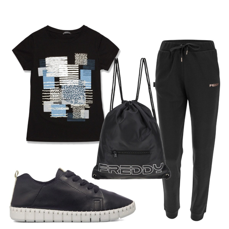 Outfit donna - Total look #1627351. Stile Basic per Sport. Abbinamento con zaini, pantaloni, t-shirt, sneakers.