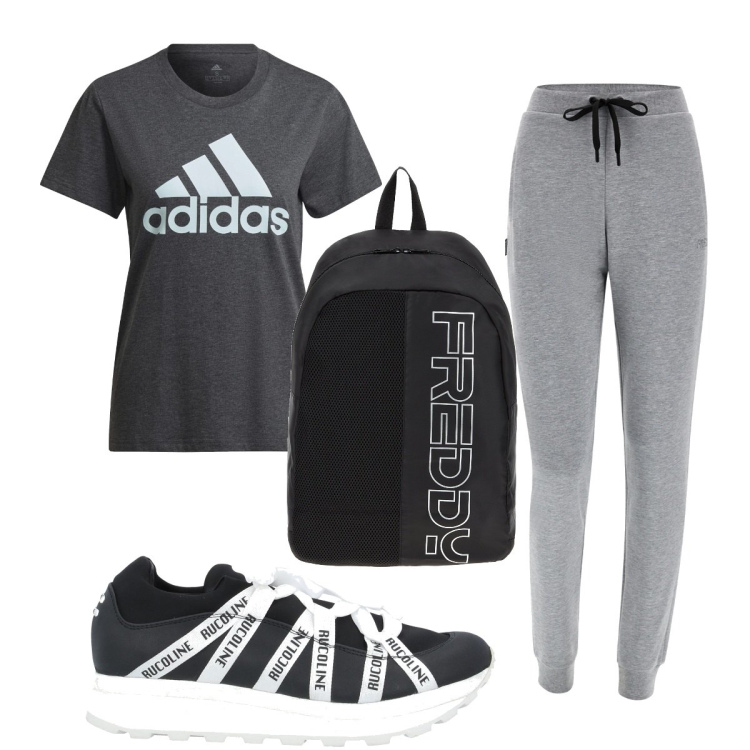 Outfit donna - Total look #1627358. Stile Basic per Sport. Abbinamento con sneakers, zaini, pantaloni, t-shirt.