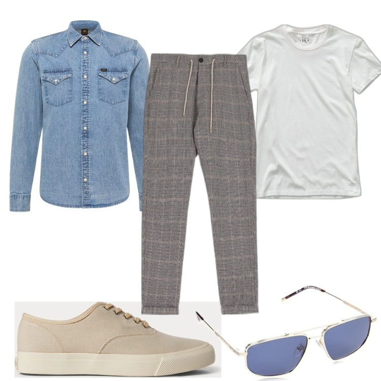 Outfit uomo - Total look #1627712. Stile Trendy per Tutti i giorni. Abbinamento con pantaloni, sneakers, t-shirt, camicie, occhiali da sole.