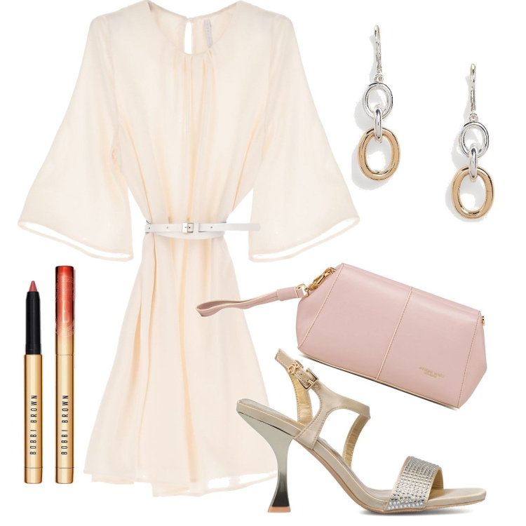 Outfit donna - Total look #1627893. Stile Chic per Cerimonia. Abbinamento con vestiti corti, orecchini, sandali gioiello, clutch, rossetti.