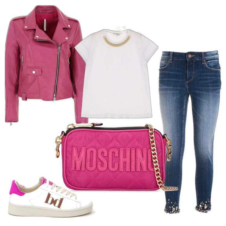 Outfit donna - Total look #1628141. Stile Casual chic per Tutti i giorni. Abbinamento con jeans, giacche, sneakers, t-shirt, borse a spalla.