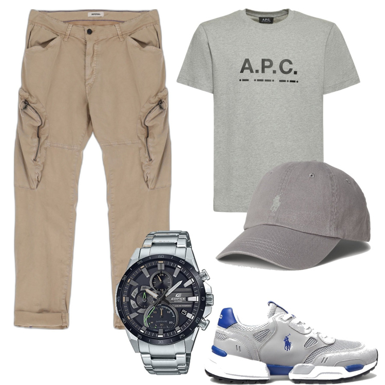 Outfit uomo - Molto comodo, molto casual. Stile Casual per Tutti i giorni. Abbinamento con pantaloni, cappelli, sneakers, t-shirt, orologi.