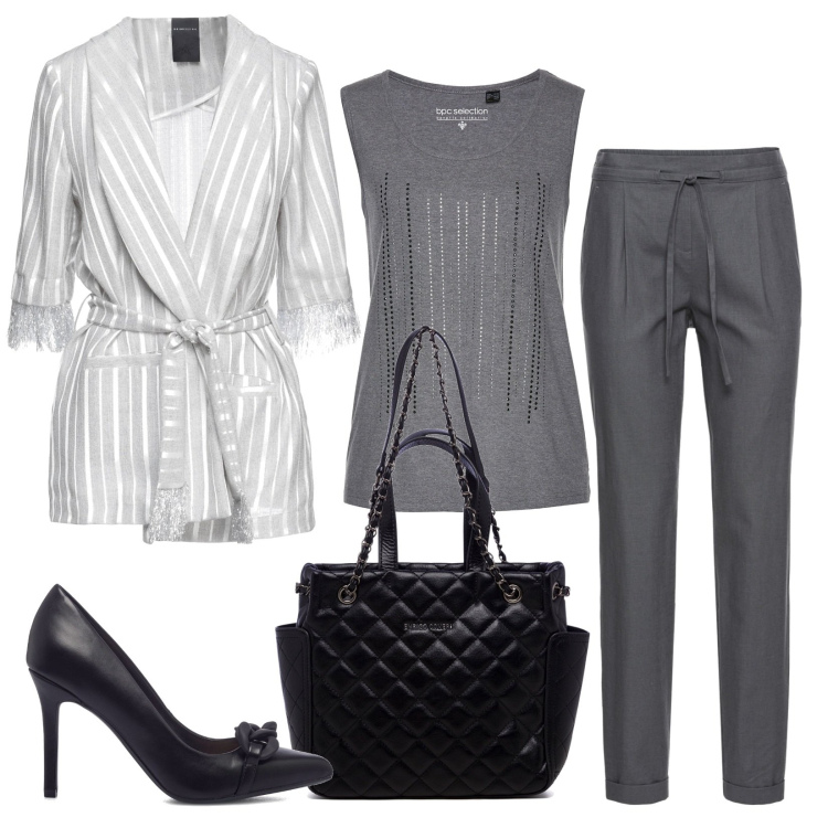 Outfit donna - Total look #1628278. Stile Casual chic per Ufficio. Abbinamento con blazer, pantaloni, top, décolleté, borse a mano.