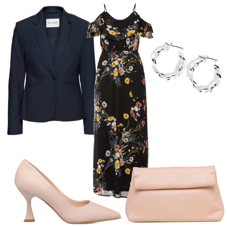 Outfit donna - Total look #1628368. Stile Chic per Cerimonia. Abbinamento con blazer, orecchini, vestiti lunghi, borse a tracolla, décolleté.