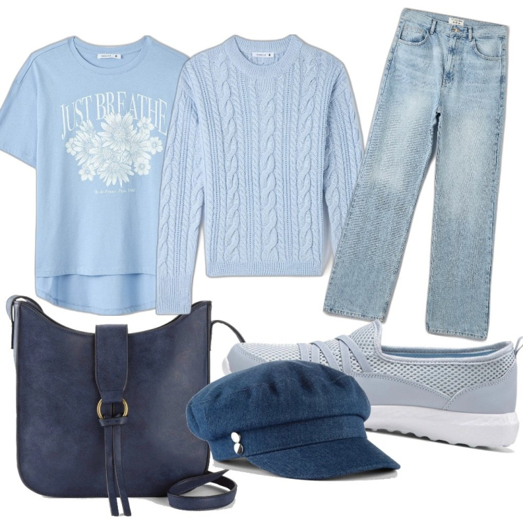 Outfit donna - Celestial basic by lalla.guiz. Stile Basic per Tutti i giorni. Abbinamento con sneakers, borse a tracolla, cappelli, maglieria, t-shirt, jeans dritti.