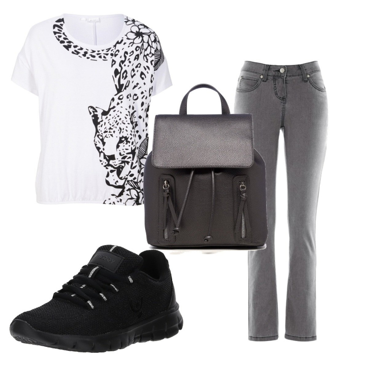 Outfit donna - Total look #1629062. Stile Basic per Tutti i giorni. Abbinamento con jeans slim fit, maglieria, sneakers, zaini.