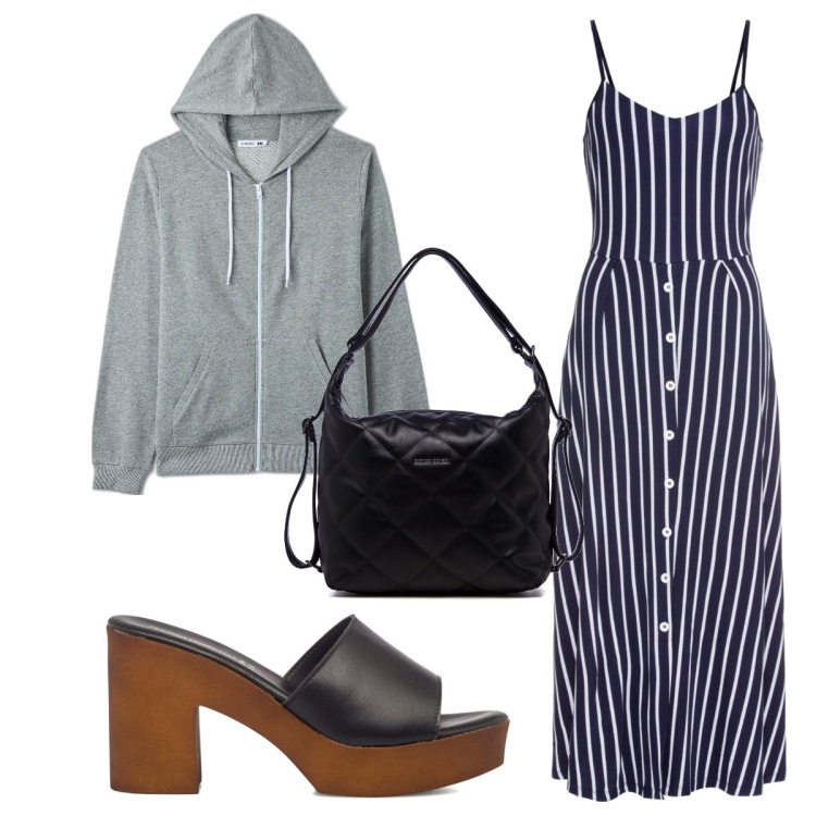Outfit donna - Total look #1629075. Stile Sporty chic per Tutti i giorni. Abbinamento con vestiti midi/longuette, felpe con cappuccio, zaini, sandali in pelle.