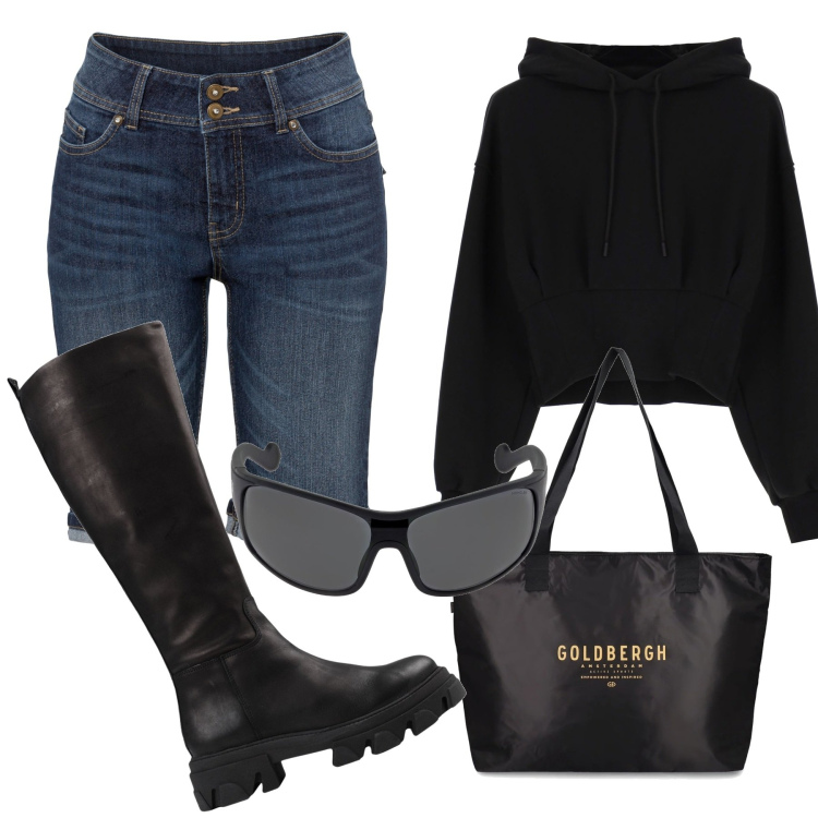Outfit donna - E\' l\'ora dei jorts. Stile Urban per Tutti i giorni. Abbinamento con bermuda, stivali, felpe con cappuccio, shopping bag, occhiali da sole.