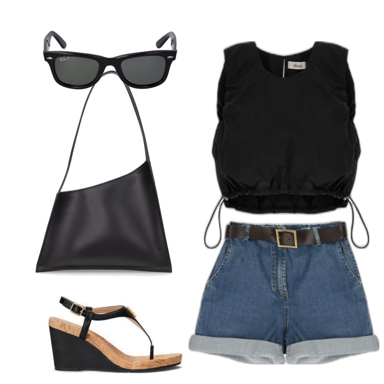 Outfit donna - Total look #1629472. Stile Sporty chic per Tutti i giorni. Abbinamento con bermuda, top, sandali in pelle, borse a spalla, occhiali da sole.