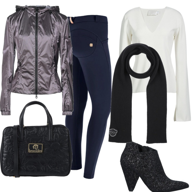 Outfit donna - Vicino al mio stile. Stile Casual chic per Serata fuori. Abbinamento con giacche, stivaletti, pullovers, borse a mano, sciarpe, pantaloni skinny.